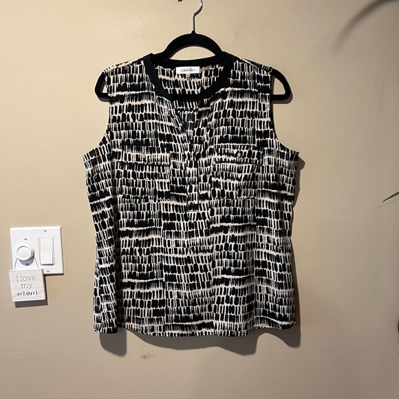 Calvin Klein Vintage Black & Tan Print Sleeveless Top - Picture 9 of 16